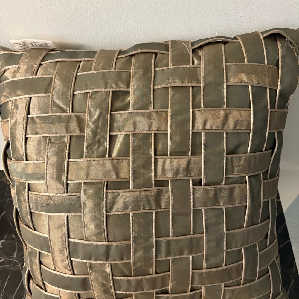 Taupe Plush Pillow Square With Geometric Woven Design Like New!